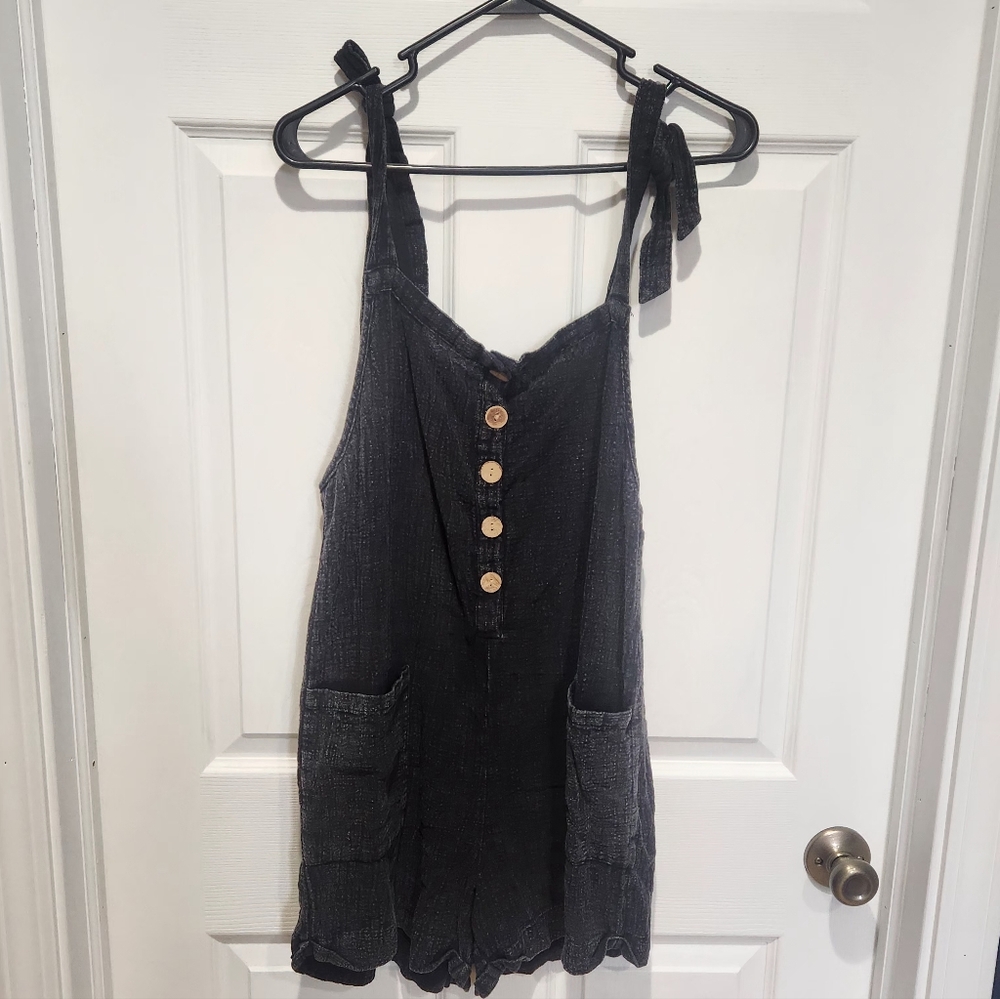 Black Button-Front Romper